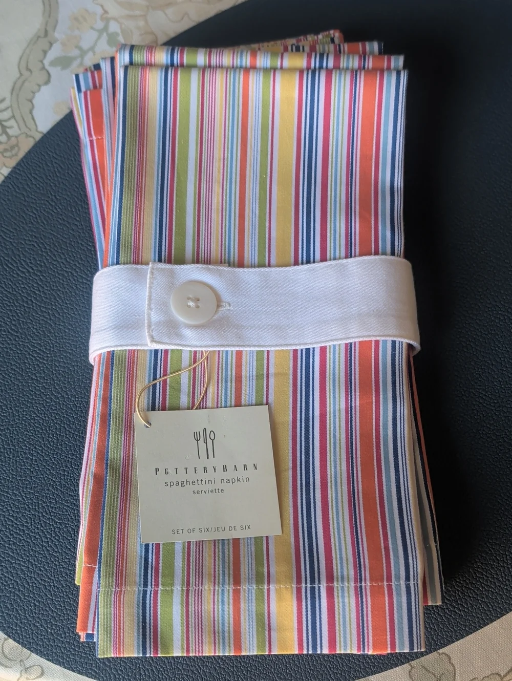 Pottery Barn Spaghettini Stripe Napkins - Colorful Multi-Stripe.Set Of 6;NWT